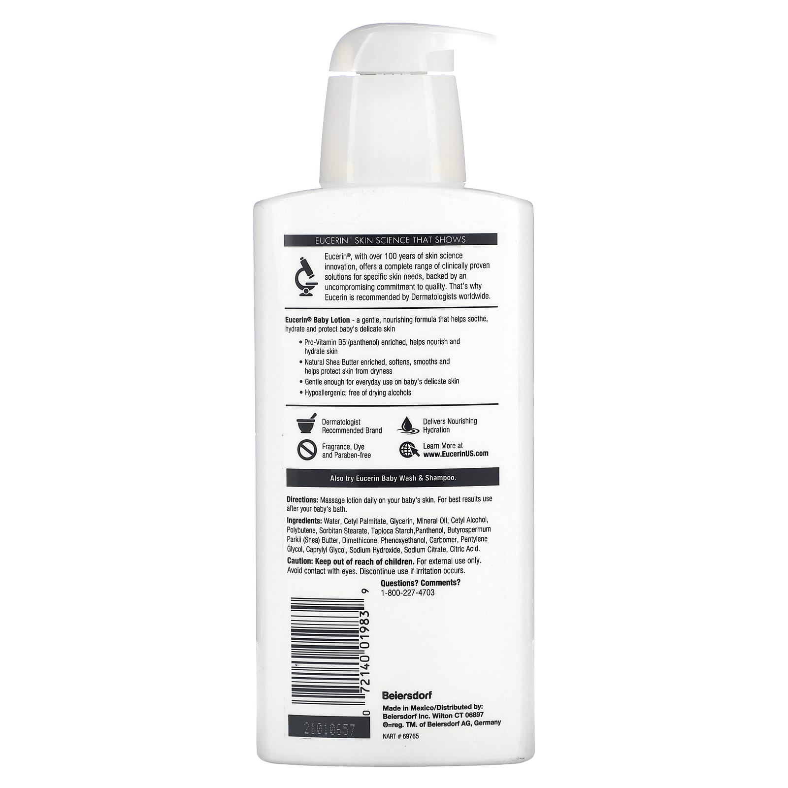 Eucerin Baby Lotion, Fragrance Free, 13.5 fl oz (400 ml) - Image 2