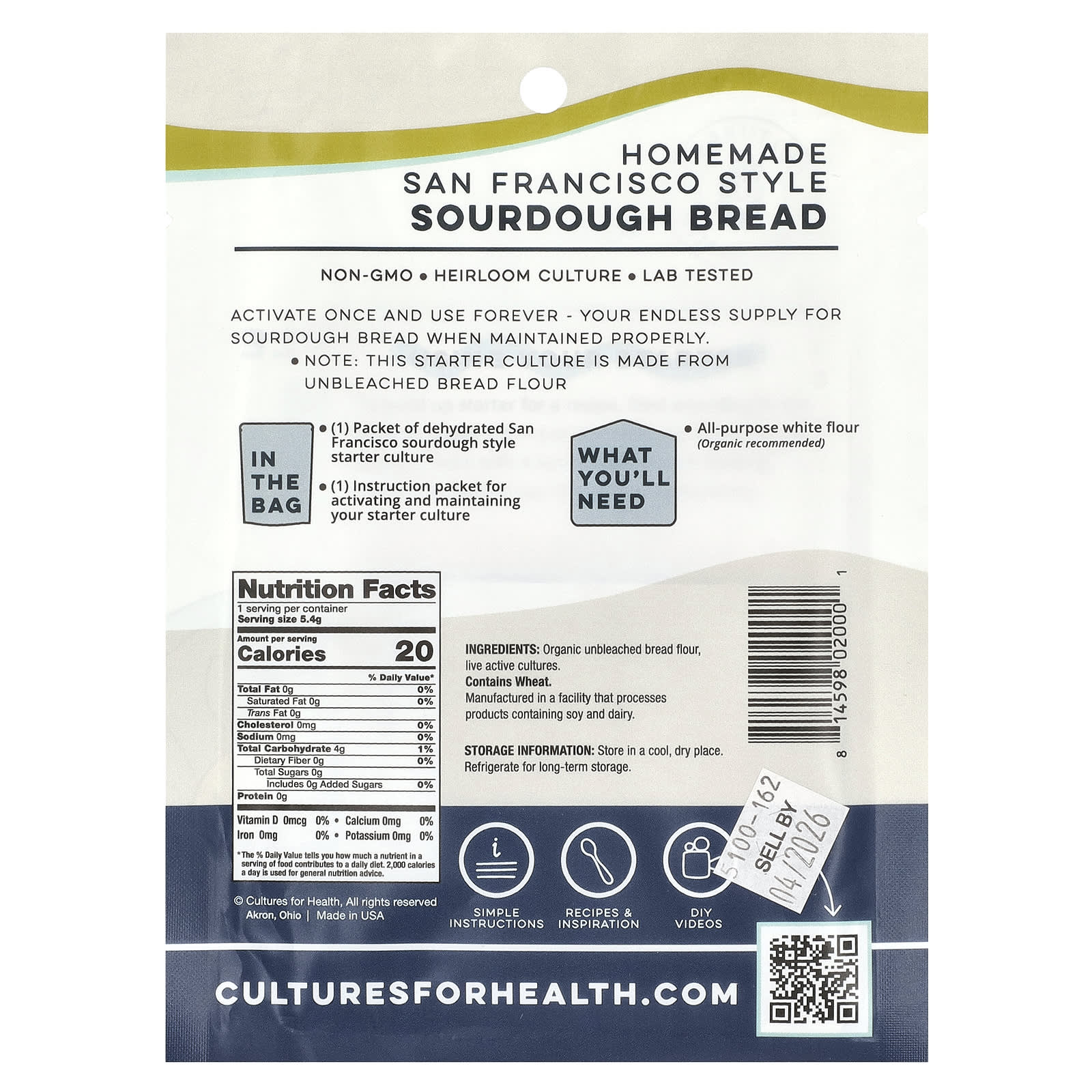 Cultures for Health, San Francisco Style Sourdough, 0.19 oz (5.4 g)