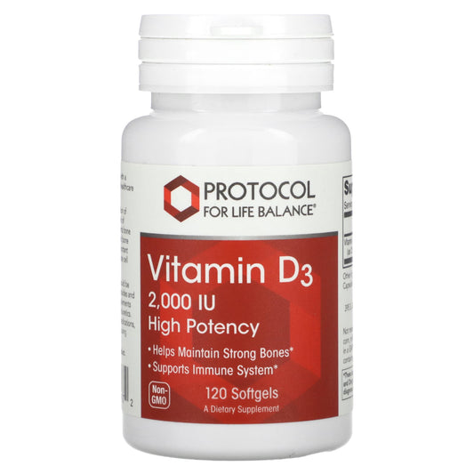 Protocol for Life Balance, Vitamin D3, High Potency, 2,000 IU, 120 Softgels - Image 1