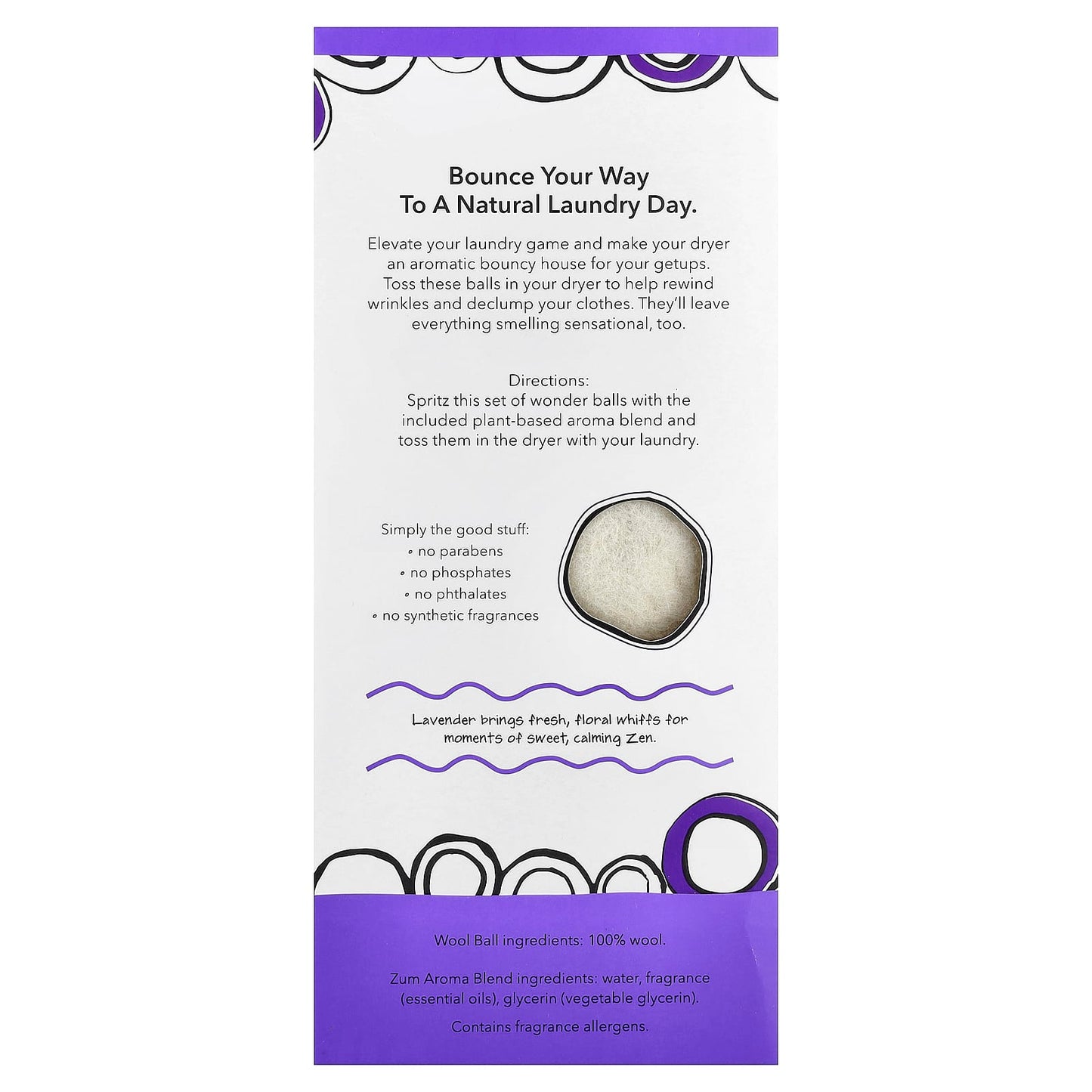ZUM, Wool Dryer Balls with Aroma Blend, Lavender, 3 Wool Balls Plus 1 Aroma Blend, 8.5 oz - Image 2