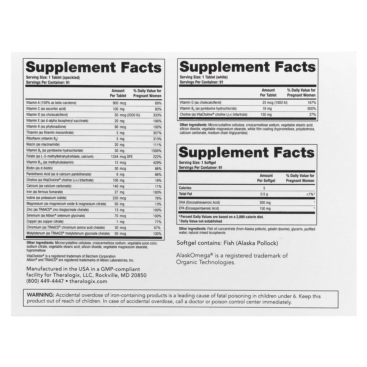 Theralogix, TheraNatal Complete, 182 Tablets + 91 Softgels