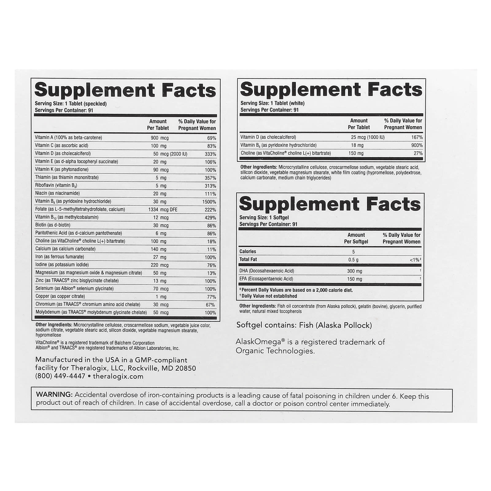 Theralogix, TheraNatal Complete, 182 Tablets + 91 Softgels