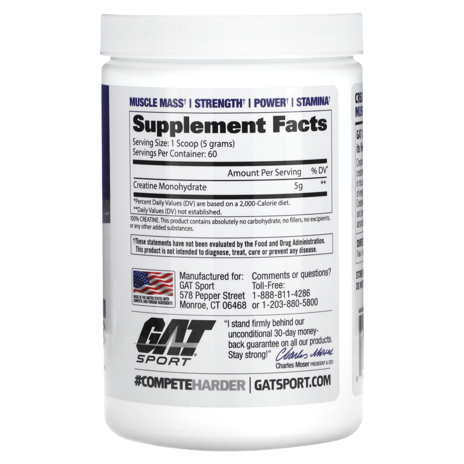 GAT Creatine Monohydrate Unflavored, 300g - Boost Muscle Strength & Power - Image 2