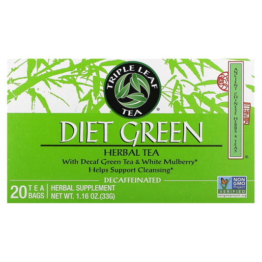 Triple Leaf Tea, Diet Green Herbal Tea, Decaffeinated, 20 Tea Bags, 1.16 oz (33 g) - Image 1