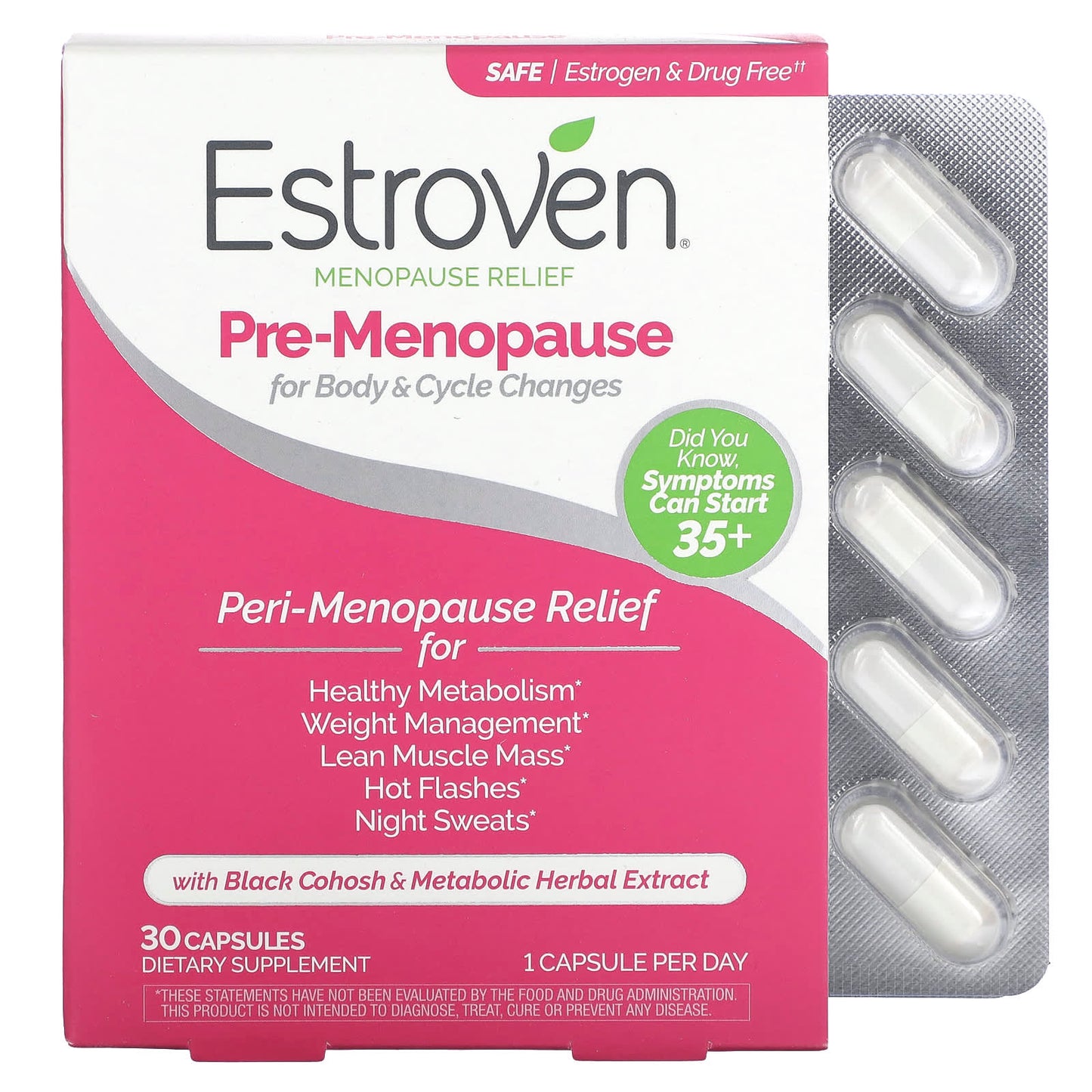 Estroven Menopause Relief for Pre-Menopause Symptoms, 30 Capsules - Image 1