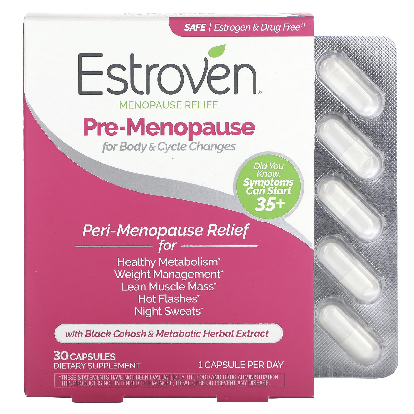 Estroven Menopause Relief for Pre-Menopause Symptoms, 30 Capsules - Image 1