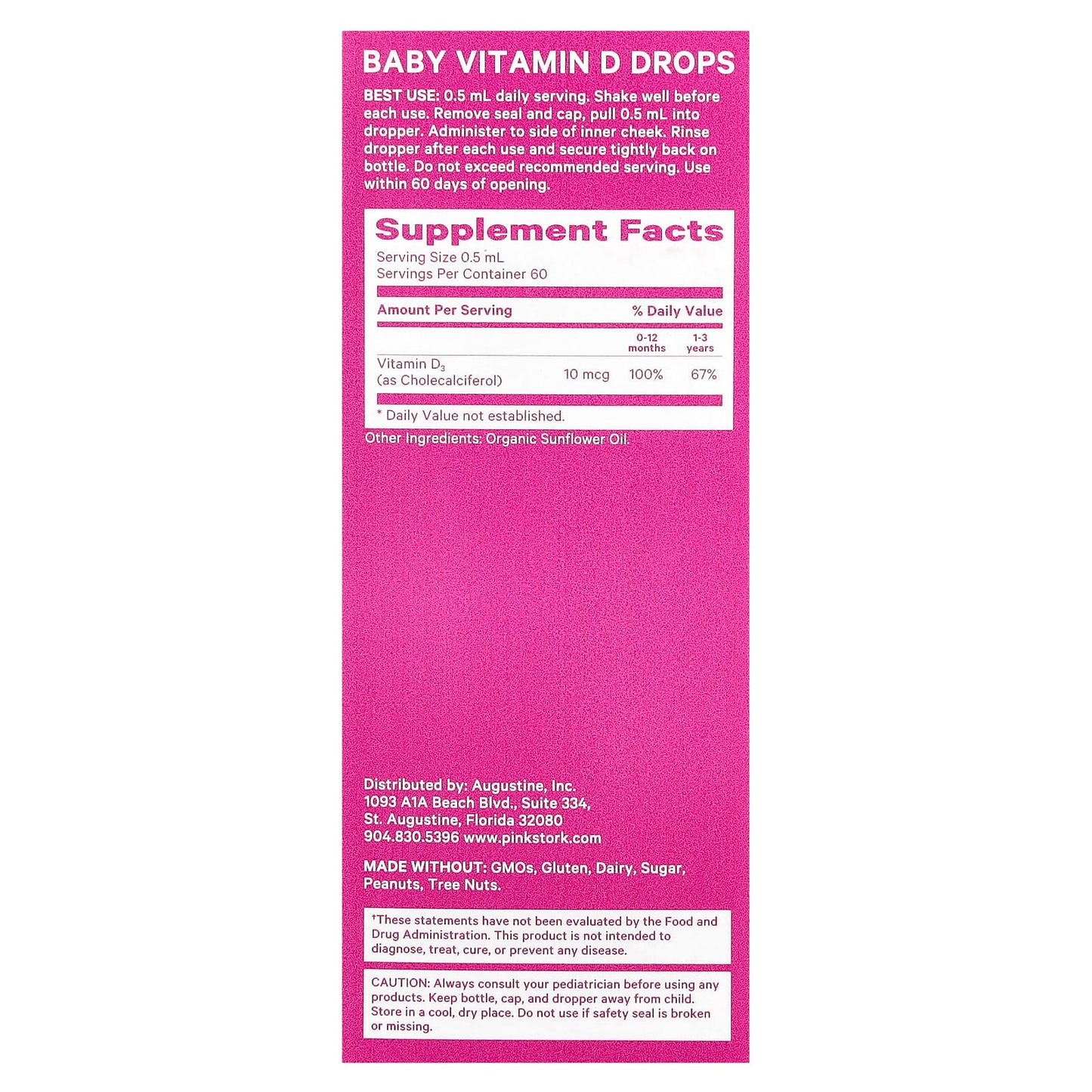 Pink Stork, Baby Vitamin D Drops, Age 0+, Unflavored, 1 fl oz (30 ml)