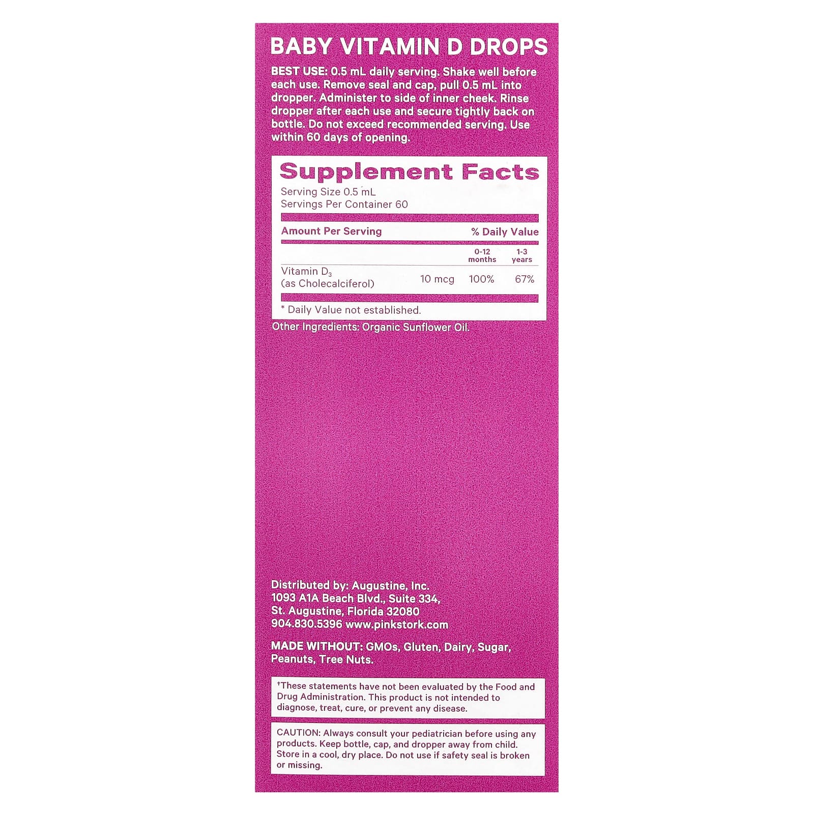 Pink Stork, Baby Vitamin D Drops, Age 0+, Unflavored, 1 fl oz (30 ml)