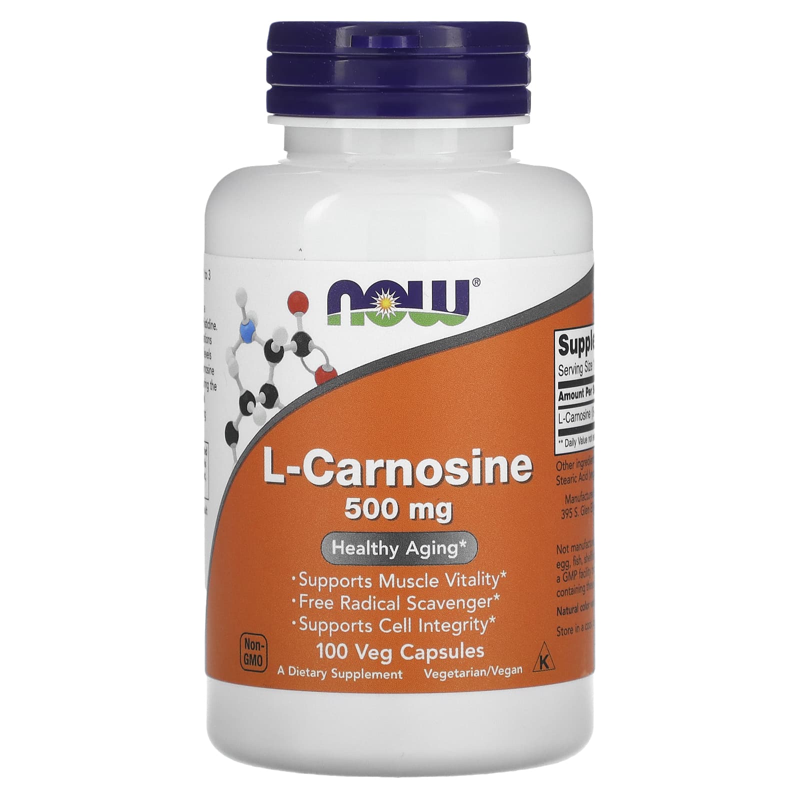 NOW Foods, L-Carnosine, 500 mg, 100 Veg Capsules - Image 1