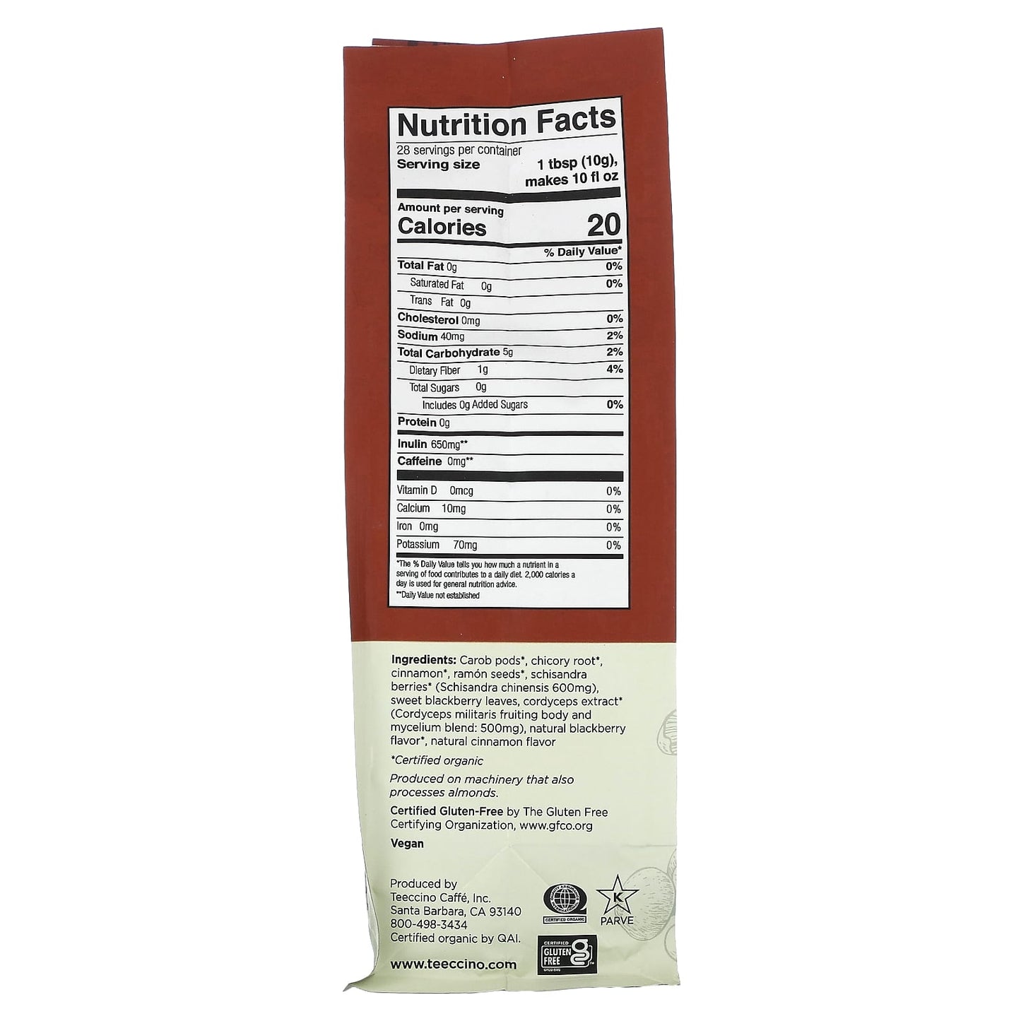 Teeccino, Mushroom Herbal Coffee, Cordyceps Schisandra, Cinnamon Berry, Medium Roast, Caffeine Free, 10 oz (284 g) - Image 2