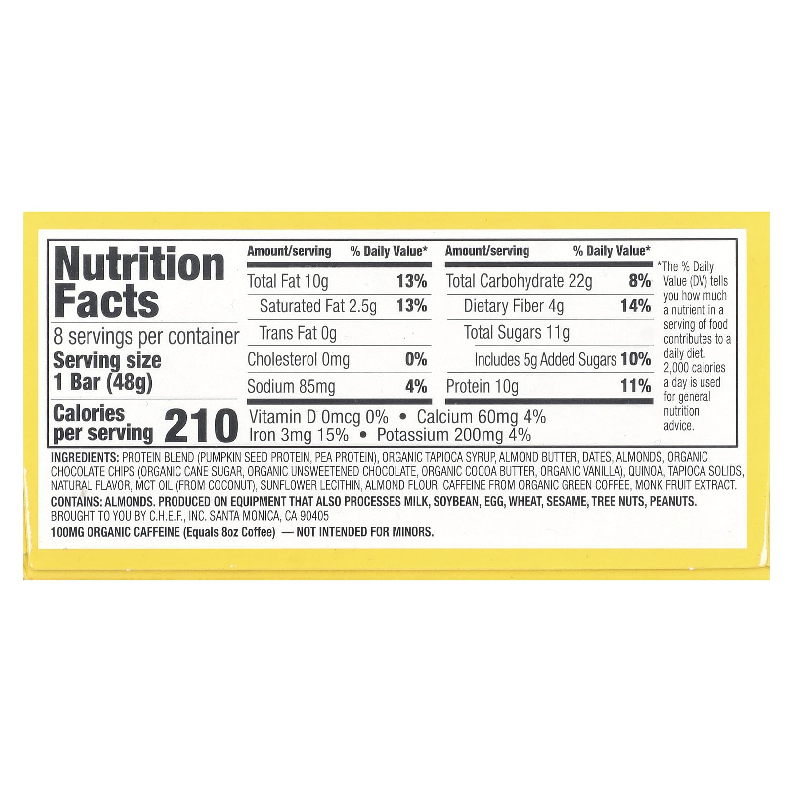 Quantum Energy Square, Energy Square®, Chocolate Chip Cookie Dough, 8 Bars, 1.69 oz (48 g) Each - Image 2