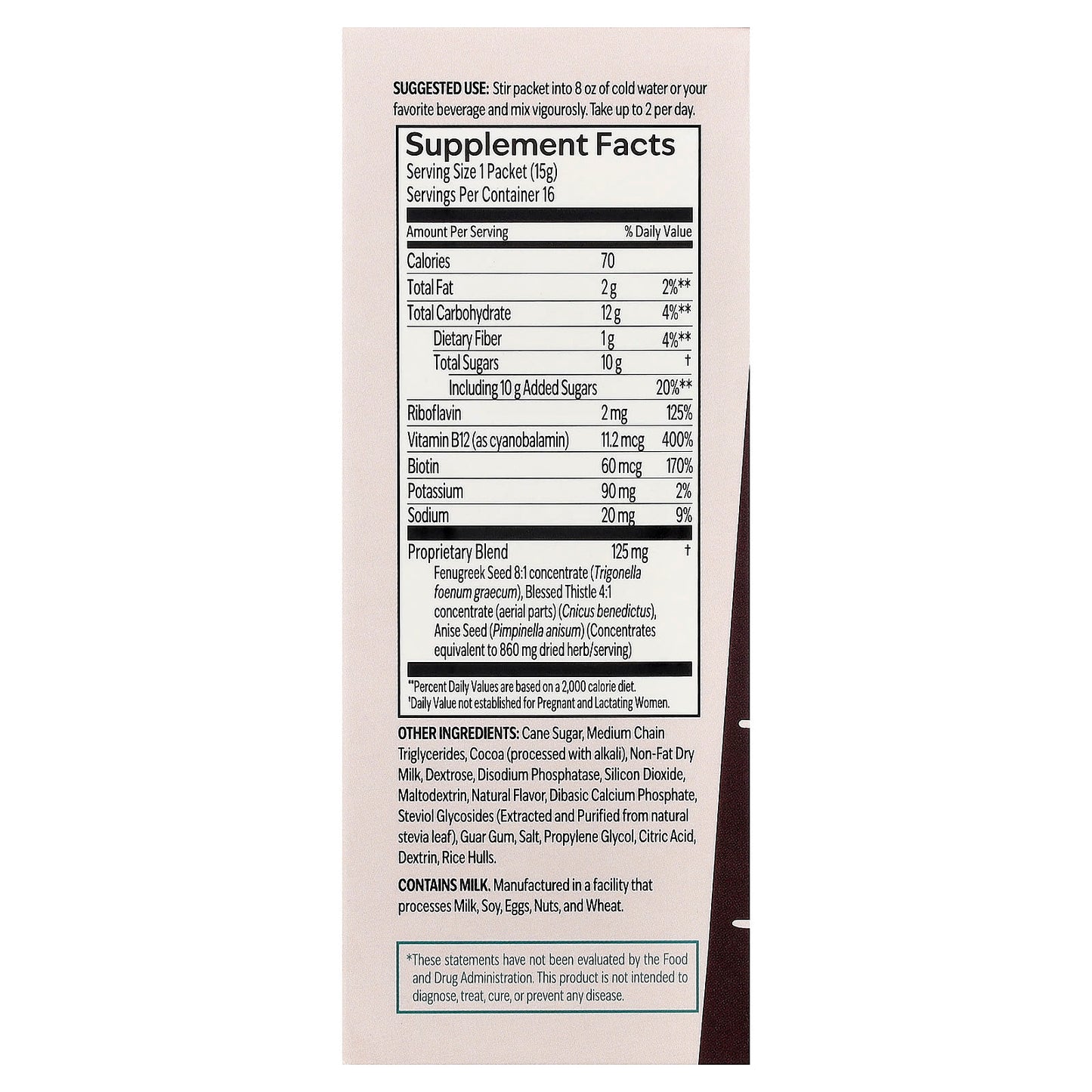 UpSpring, Milkflow®, Drink Mix, Chocolate, 16 Single Serve Packets, 0.53 oz (15 g) Each - Image 2