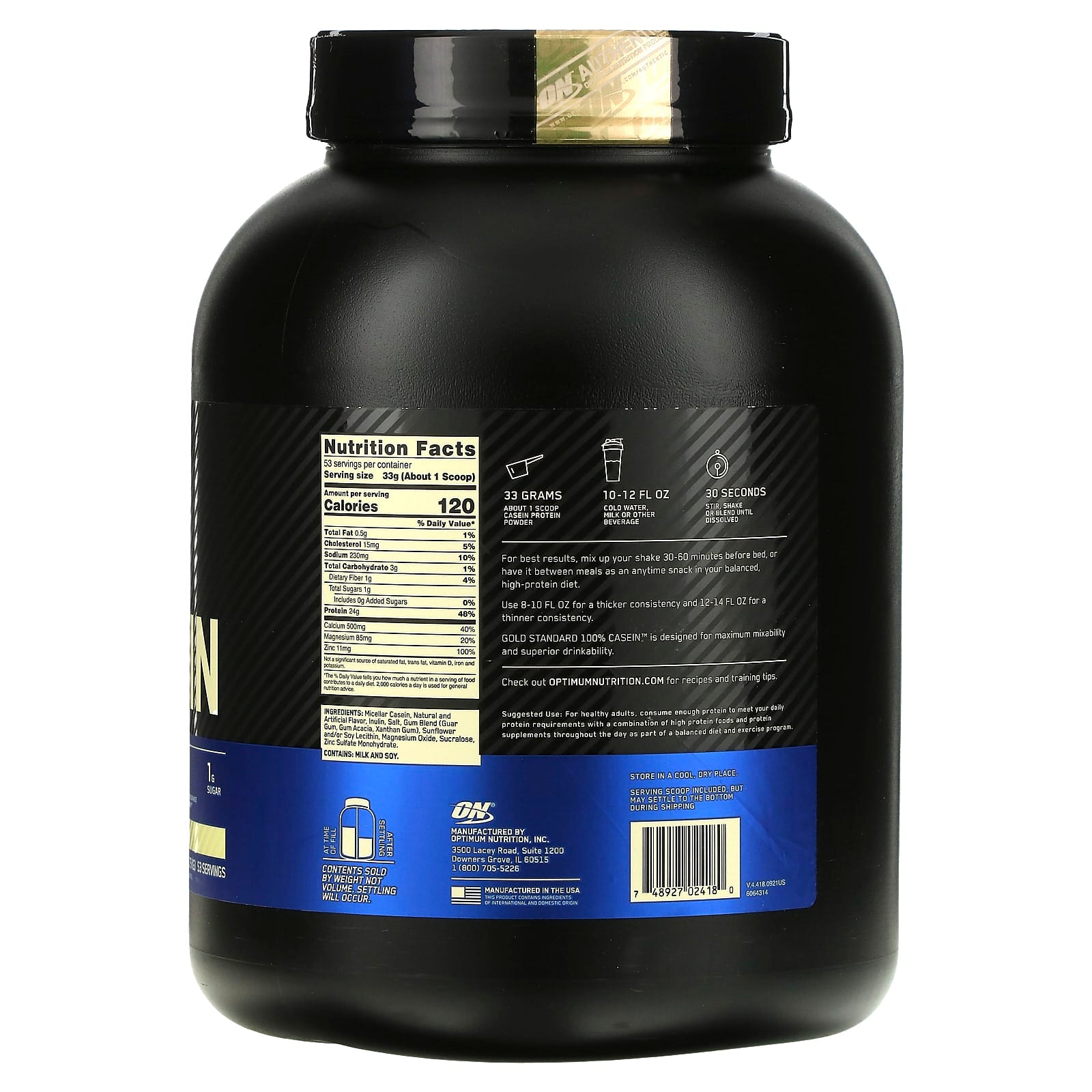 Optimum Nutrition, Gold Standard® 100% Casein , Creamy Vanilla, 3.86 lb (1.75 kg) - Image 2
