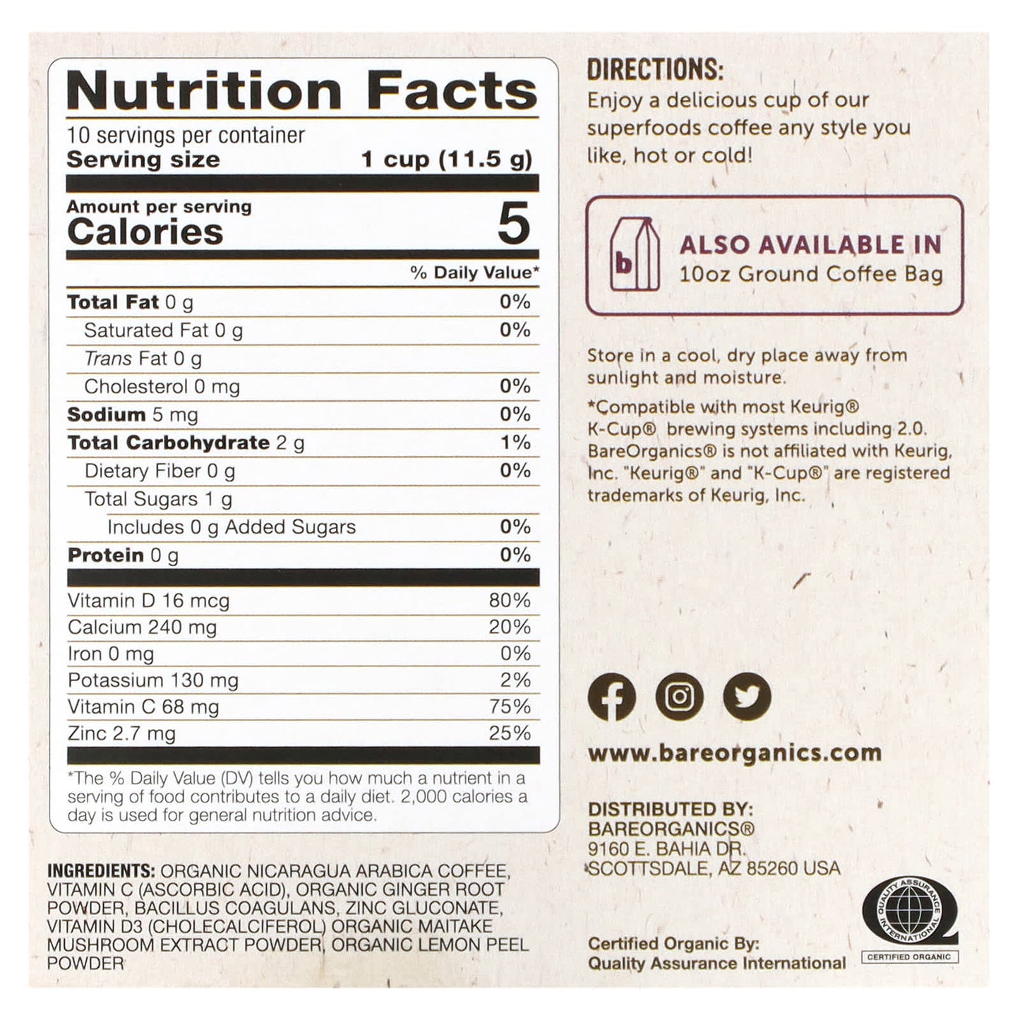 Dark Roast Coffee with Superfoods by BareOrganics - Boost Immunity - Image 2