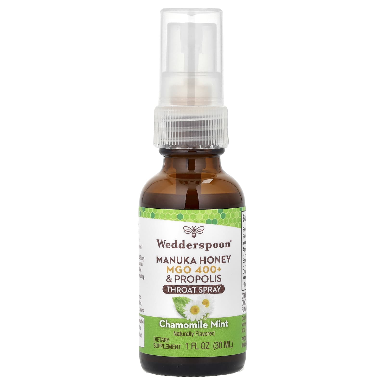Wedderspoon, Manuka Honey & Propolis Throat Spray, Chamomile Mint, MGO 400+, 1 fl oz (30 ml) - Image 1