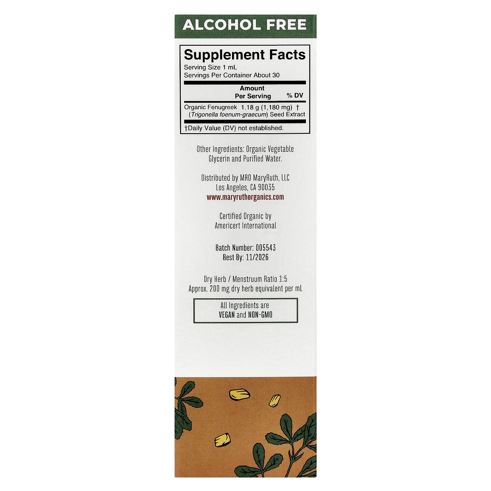 MaryRuth's, Organic Fenugreek Liquid Extract, 1 fl oz (30 ml) - Image 2
