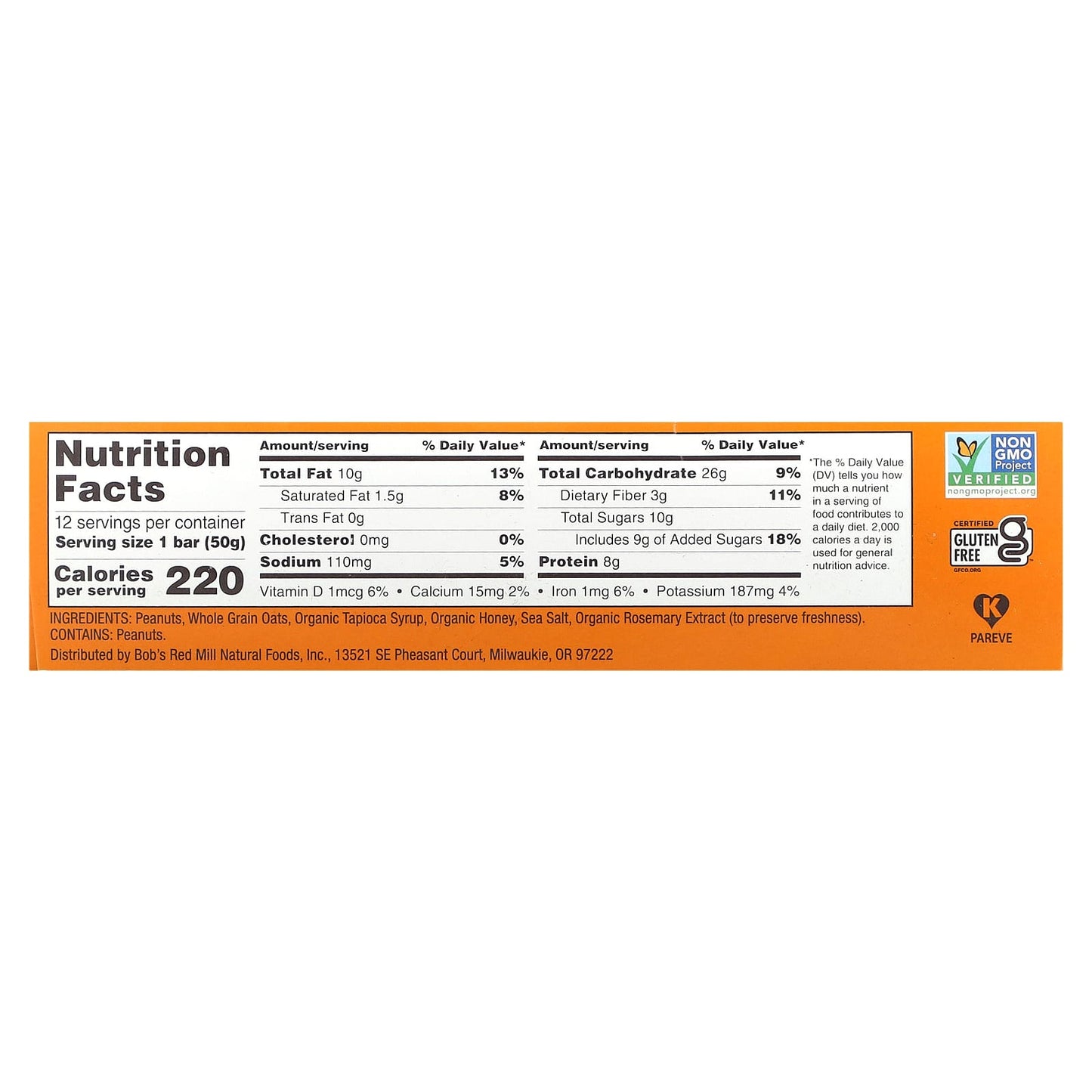 Gluten-Free Bob's Red Mill Honey & Oats Peanut Butter Bars - Image 2