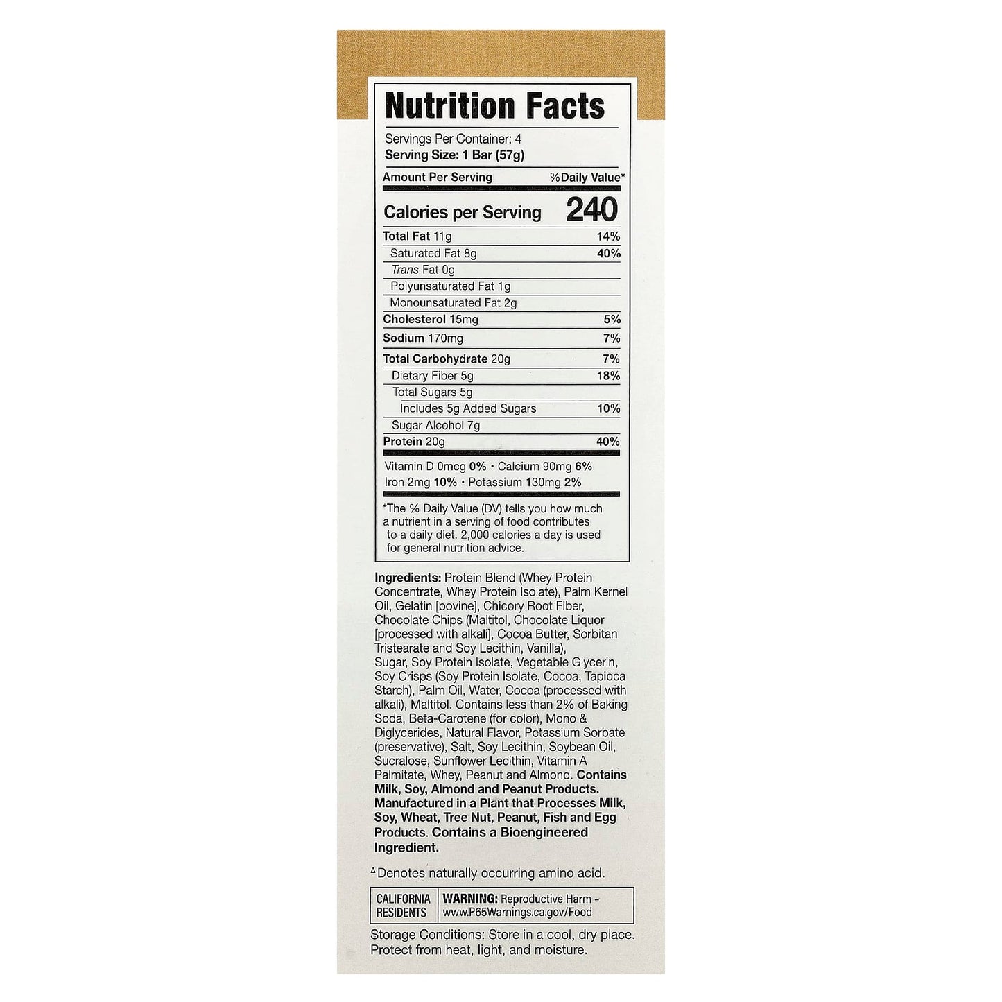 MusclePharm, Combat Ready™ Protein Bar, Chocolate Chip Cookie Dough, 4 Bars, 2.01 oz (57 g) Each - Image 2