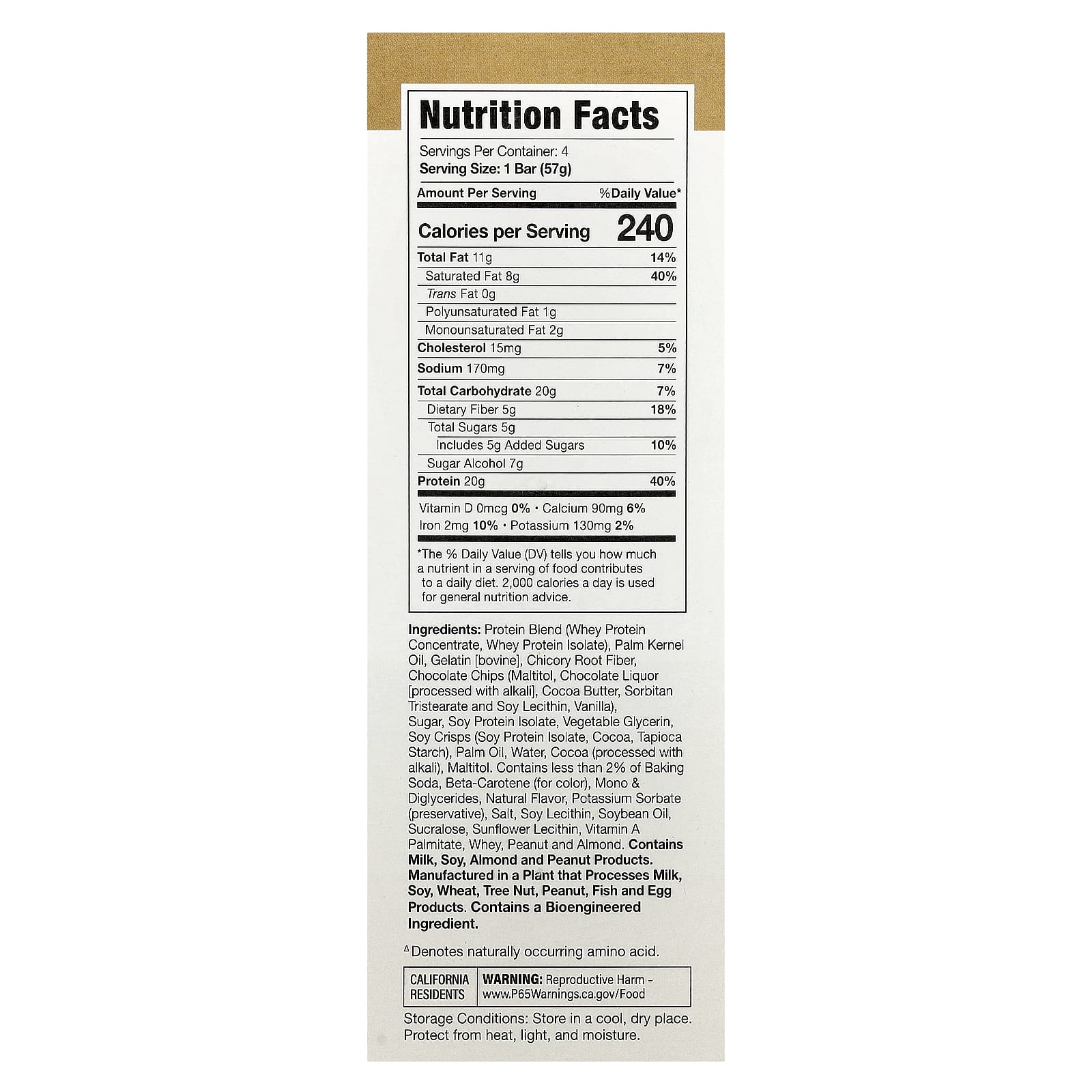 MusclePharm, Combat Ready™ Protein Bar, Chocolate Chip Cookie Dough, 4 Bars, 2.01 oz (57 g) Each - Image 2