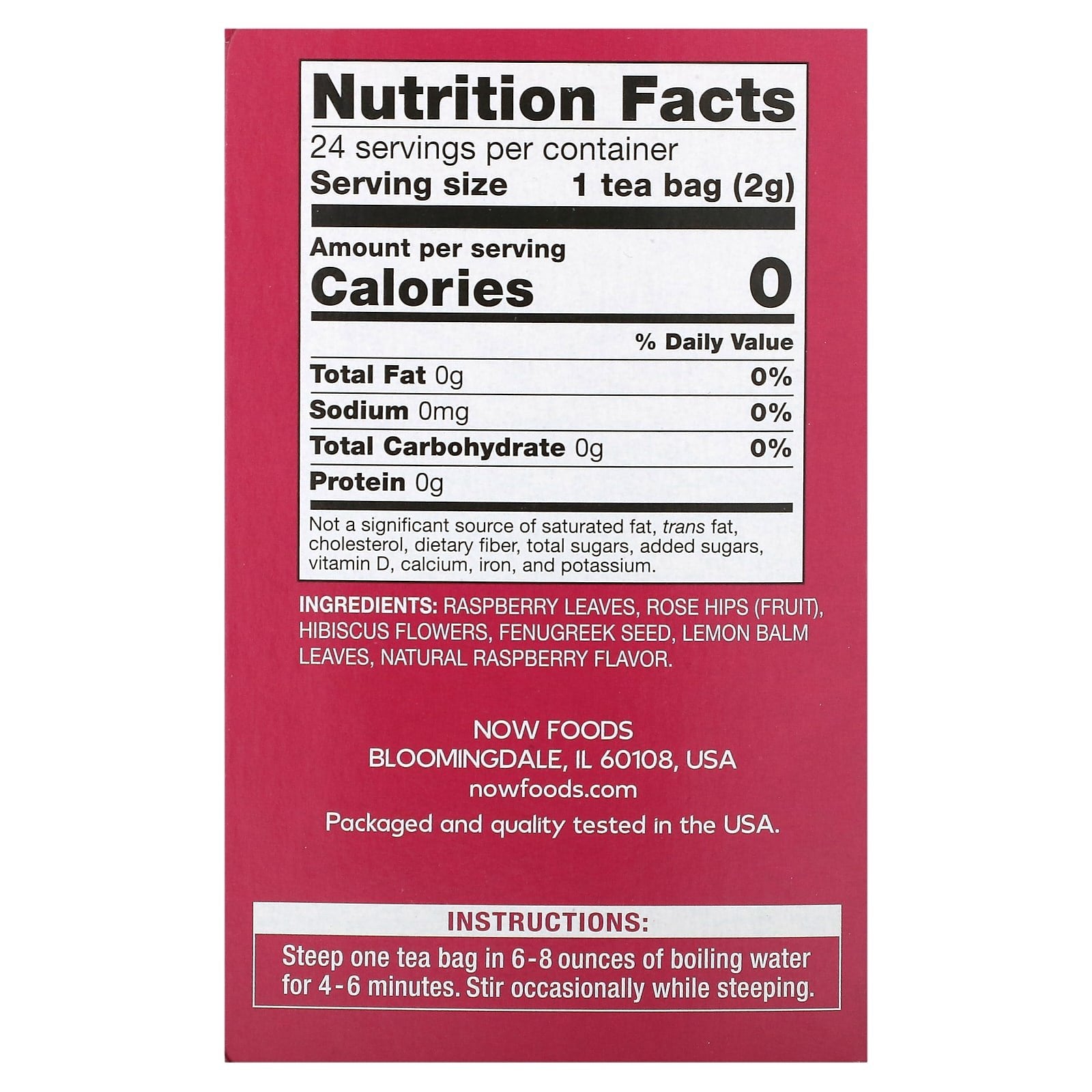 NOW Foods, Everyday Wellness Tea, Red Raspberry, Caffeine-Free, 24 Tea Bags, 1.7 oz (48 g) - Image 2