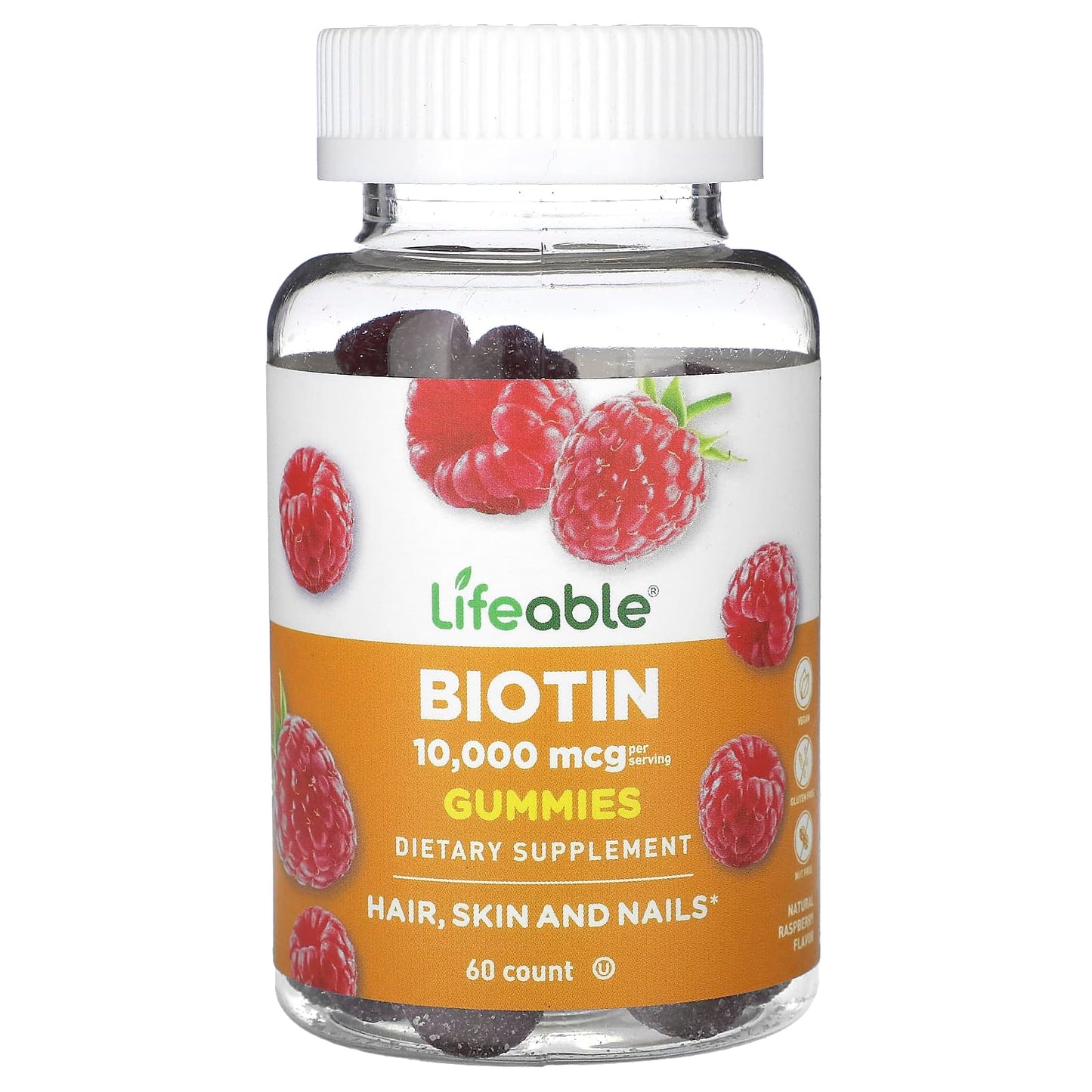 Lifeable, Biotin Gummies, Natural Raspberry, 60 Gummies (5,000 mcg per Gummy) - Image 1