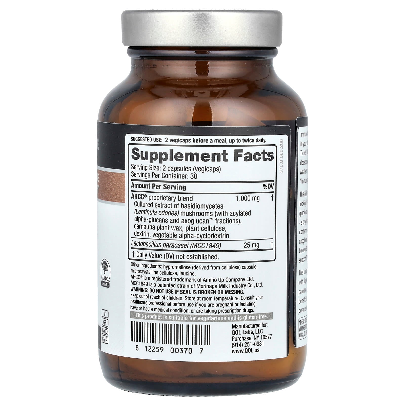 Quality of Life, Kinoko 50+ AHCC with Sterilized Probiotics, 60 Vegicaps - Image 2
