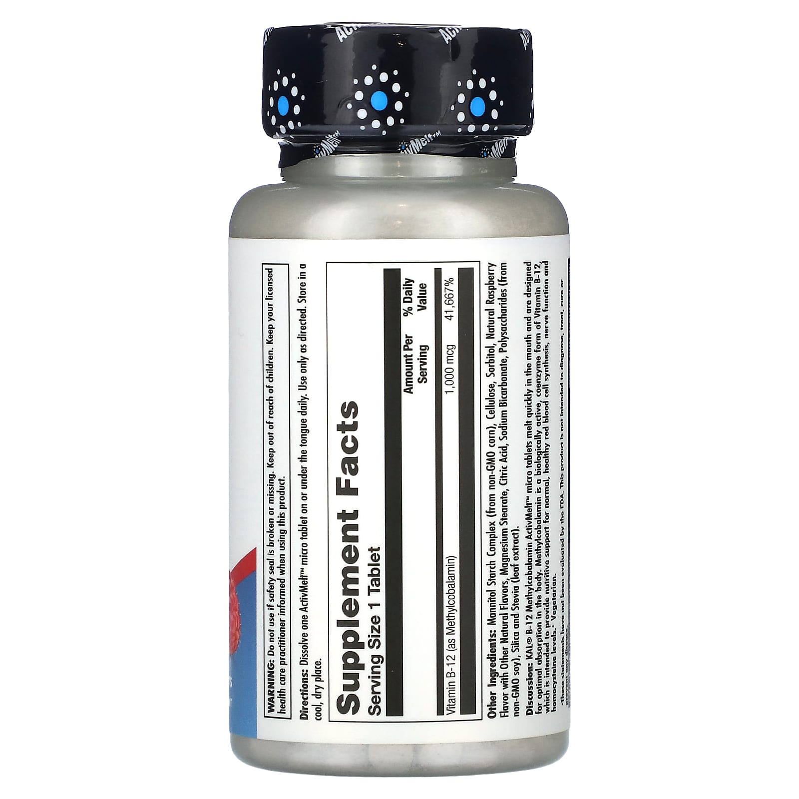 KAL, B-12 Methylcobalamin, Raspberry, 1,000 mcg, 90 Micro Tablets - Image 2