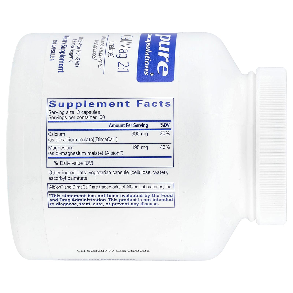 Pure Encapsulations, Cal/Mag 2:1 (Malate), 180 Capsules - Image 2