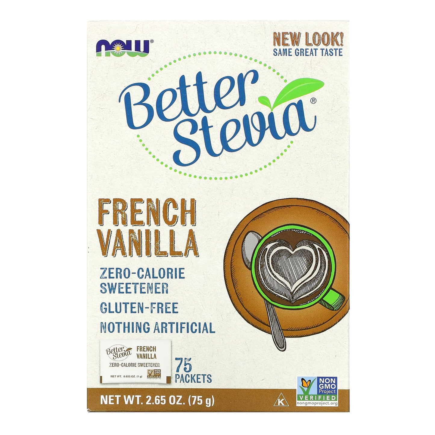 NOW Foods, BetterStevia, Zero Calorie Sweetener, French Vanilla, 75 Packets, (1 g) Each - Image 1