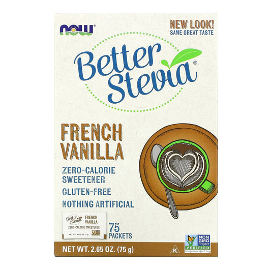 NOW Foods, BetterStevia, Zero Calorie Sweetener, French Vanilla, 75 Packets, (1 g) Each - Image 1