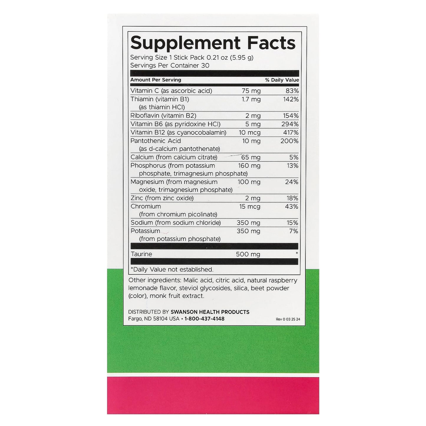 Swanson, Simply Hydrate, Electrolyte Hydration Mix, Raspberry Lemonade, 30 Stick Packs, 0.21 oz (5.95 g) Each - Image 2