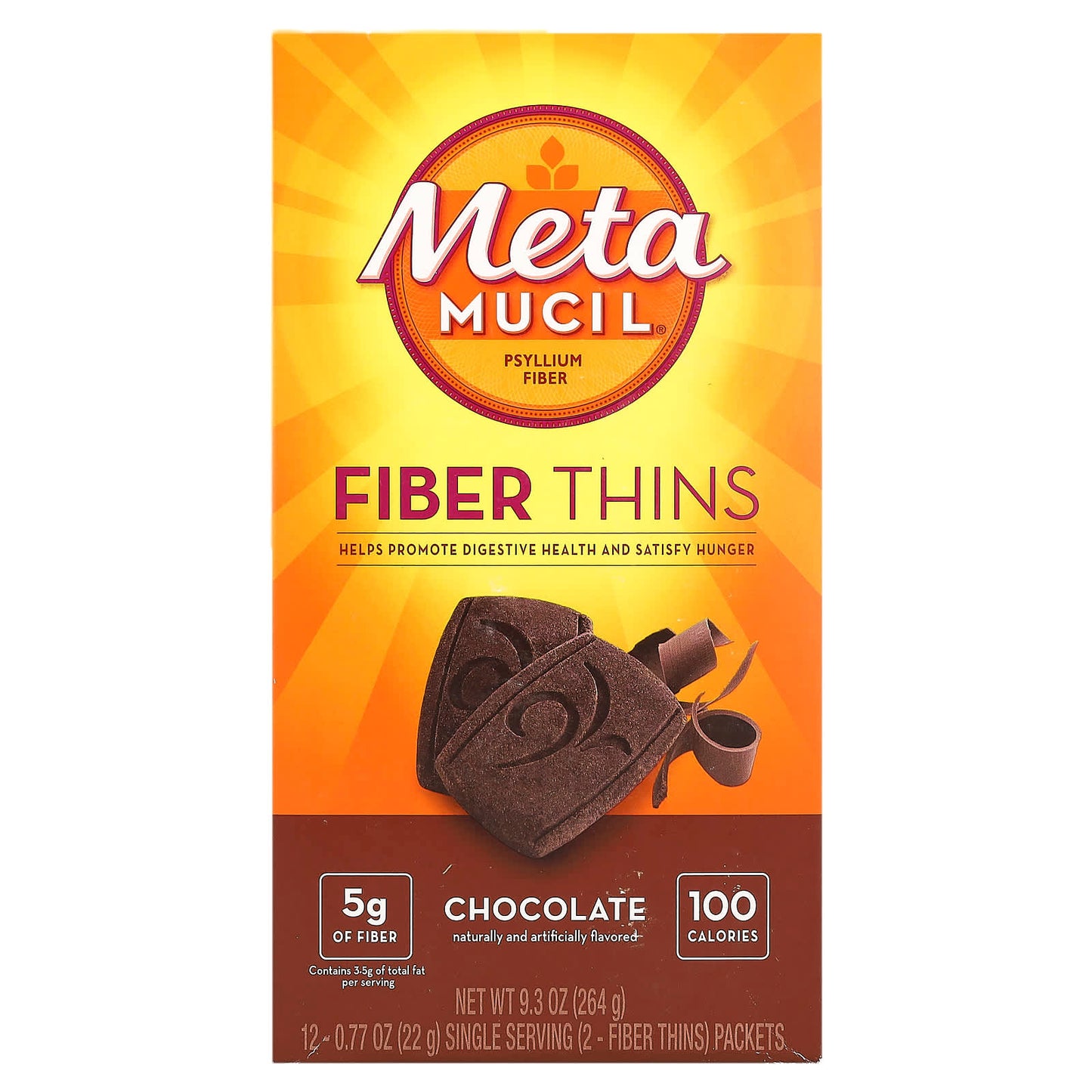 Metamucil, Fiber Thins, Chocolate, 12 Packets, 0.77 oz (22 g) Each - Image 1