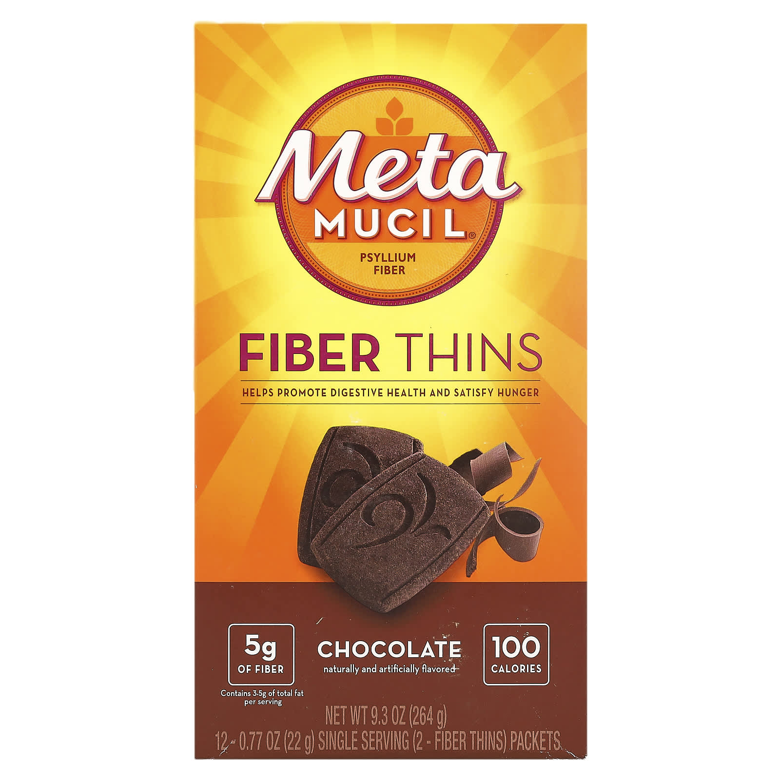 Metamucil, Fiber Thins, Chocolate, 12 Packets, 0.77 oz (22 g) Each - Image 1