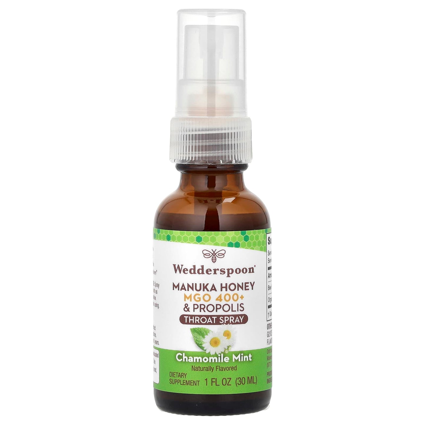 Wedderspoon, Manuka Honey & Propolis Throat Spray, Chamomile Mint, MGO 400+, 1 fl oz (30 ml) - Image 1