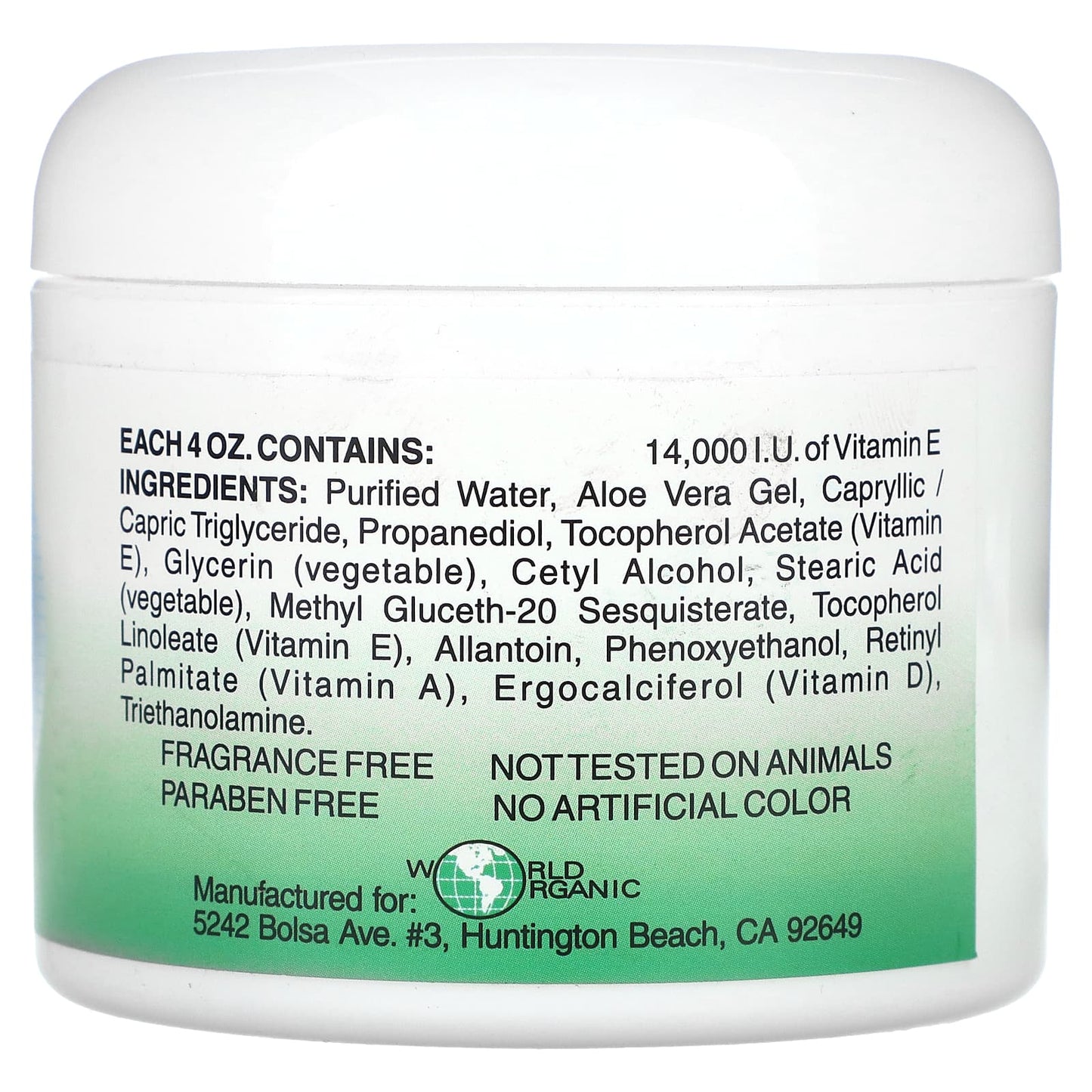 World Organic, Vitamin E Creme with Aloe Vera, Fragrance Free, 4 oz - Image 2