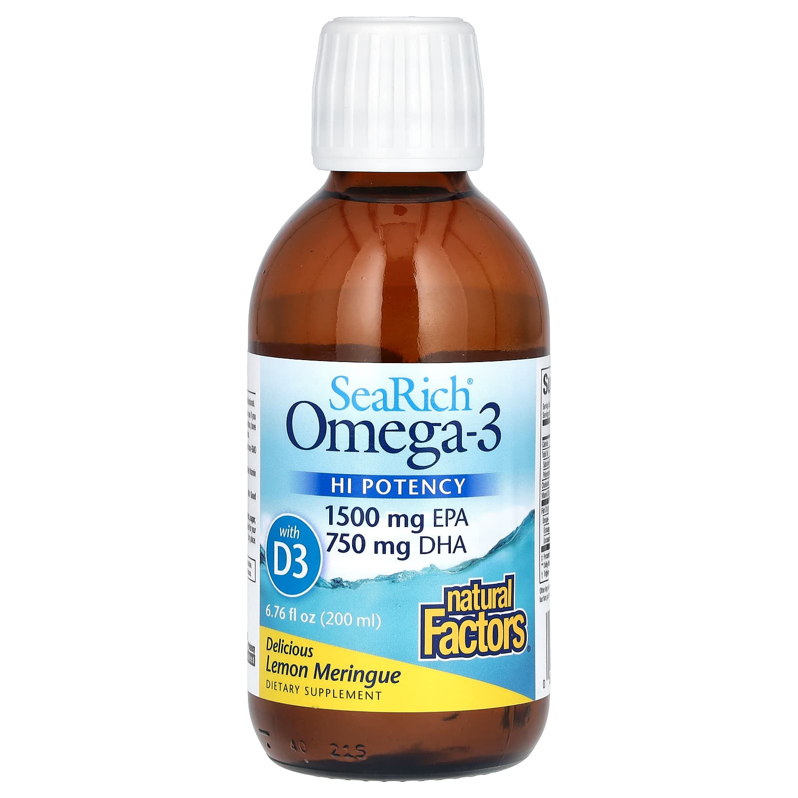 Natural Factors, SeaRich Omega-3 with Vitamin D3, HI Potency, Delicious Lemon Meringue, 6.76 fl oz (200 ml) - Image 1