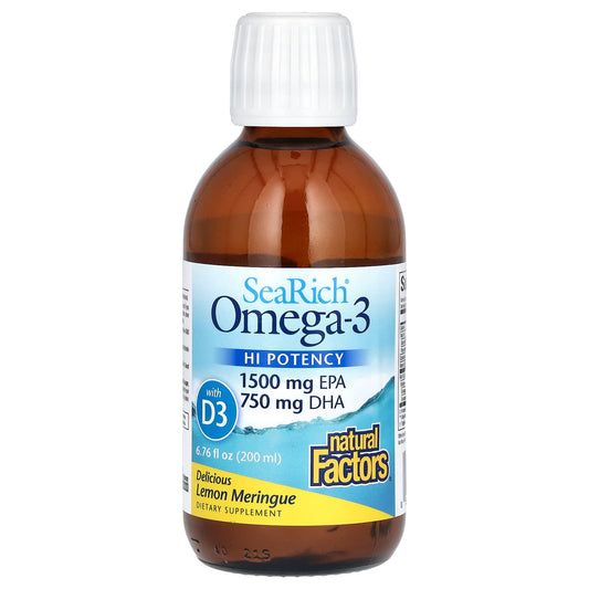 Natural Factors, SeaRich Omega-3 with Vitamin D3, HI Potency, Delicious Lemon Meringue, 6.76 fl oz (200 ml) - Image 1