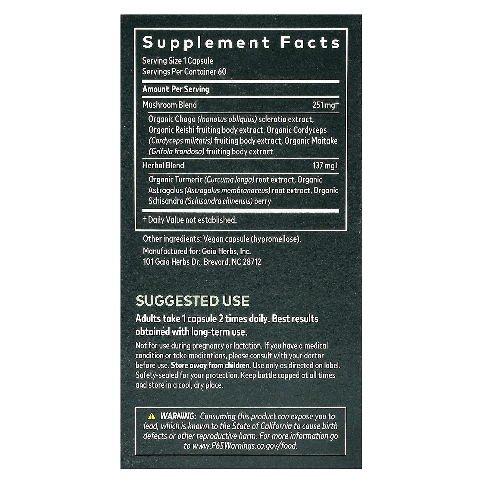 Gaia Herbs - Everyday Immune, Mushroom & Herb Supplement, 60 Capsules - Image 2