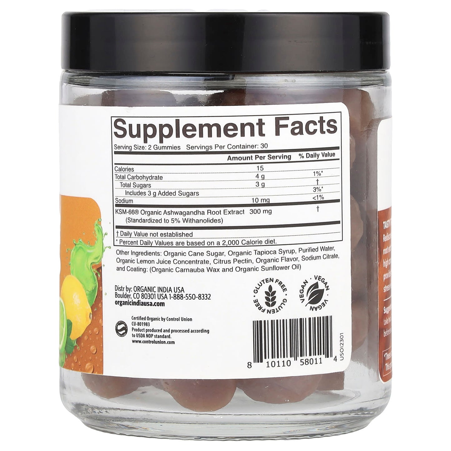 Organic India, Organic Ashwagandha Gummies, Lemon Lime, 60 Gummies (150 mg Per Gummy) - Image 2