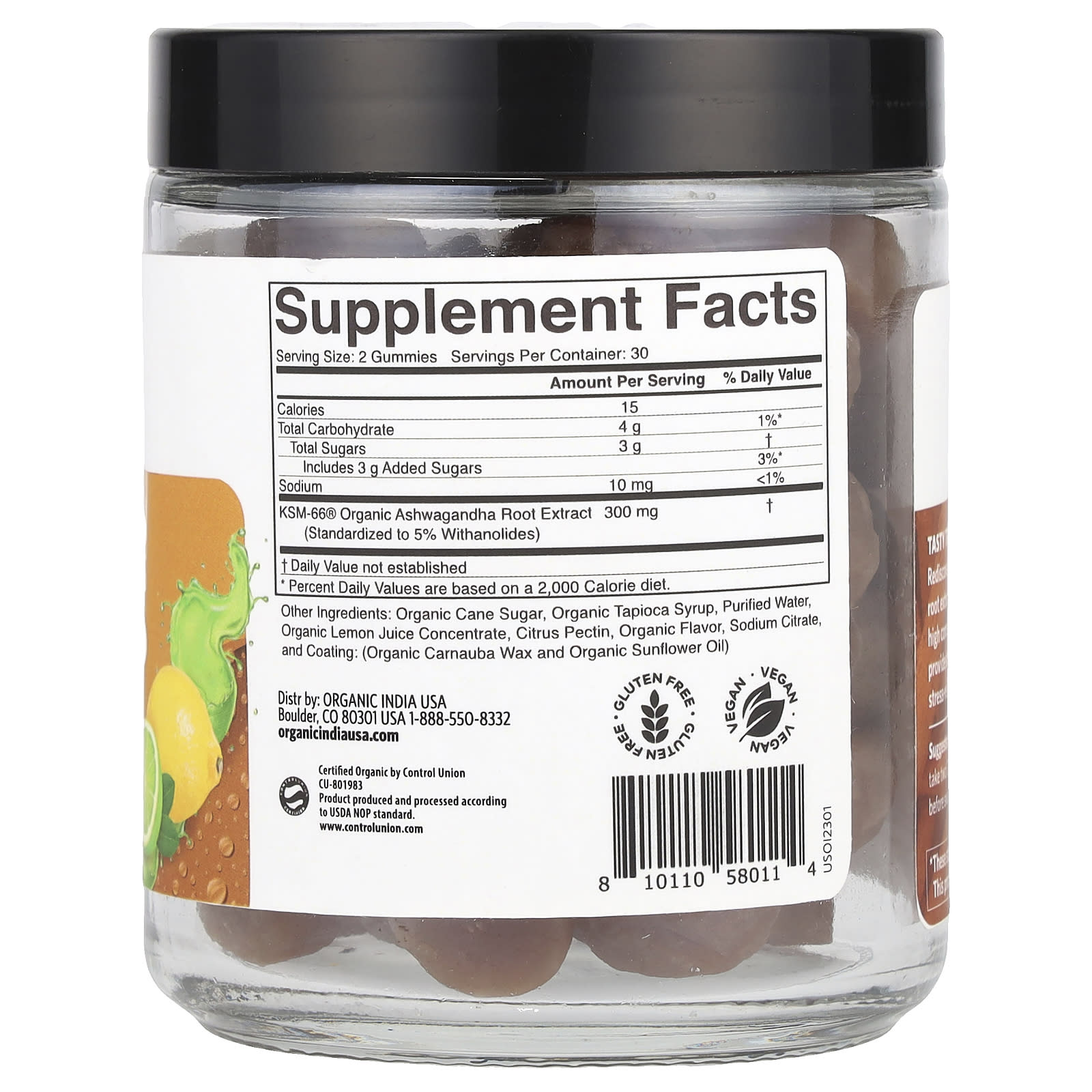Organic India, Organic Ashwagandha Gummies, Lemon Lime, 60 Gummies (150 mg Per Gummy) - Image 2