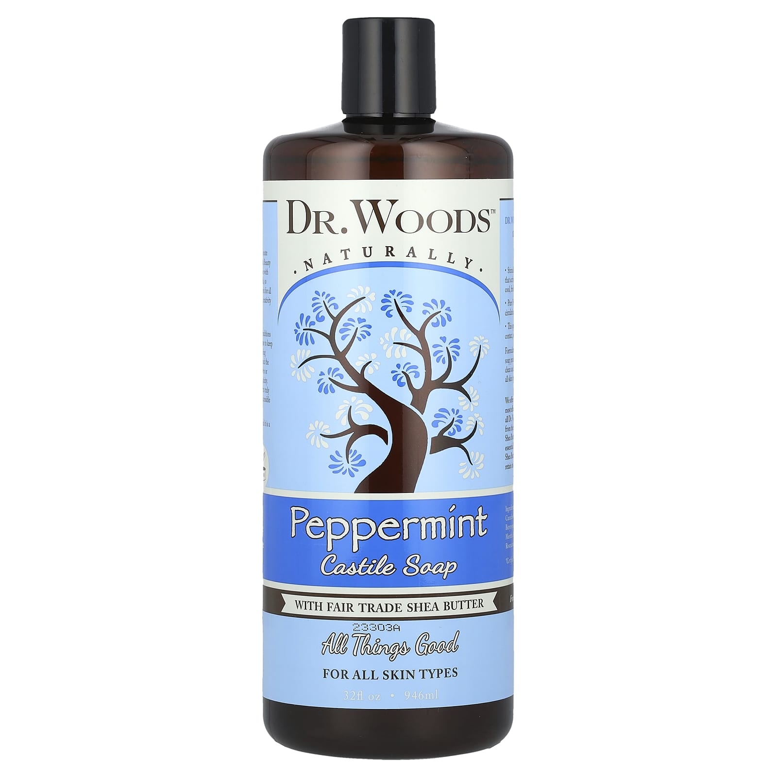 Fair Trade Castile Soap with Shea Butter & Peppermint Oil, 32 fl oz - Image 1