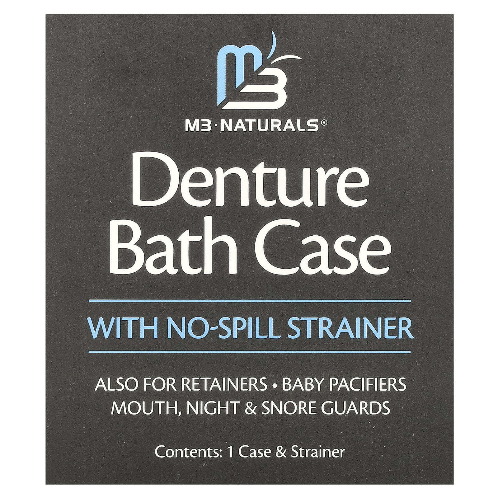 M3 Naturals, Denture Bath Case with No Spill Strainer, 1 Set - Image 1