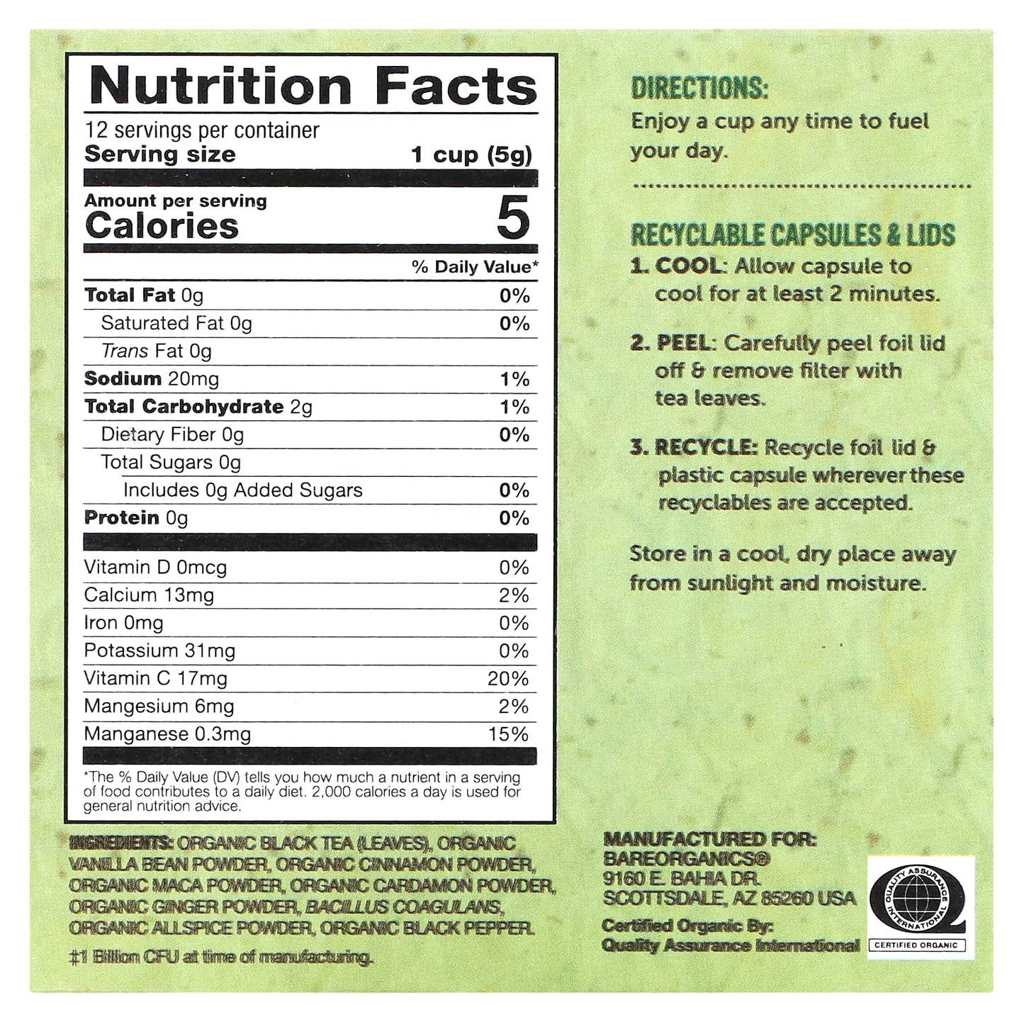 BareOrganics USDA Organic Energizing Tea with Superfoods, Keto and Vegan Friendly - Image 2