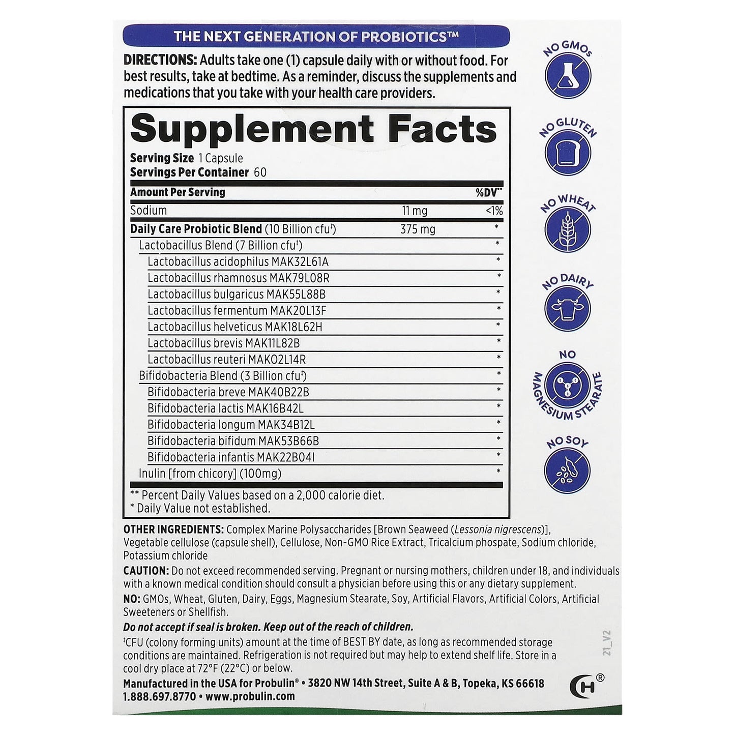 Probulin, Daily Care Probiotic, 10 Billion CFU, 60 Capsules - Image 2