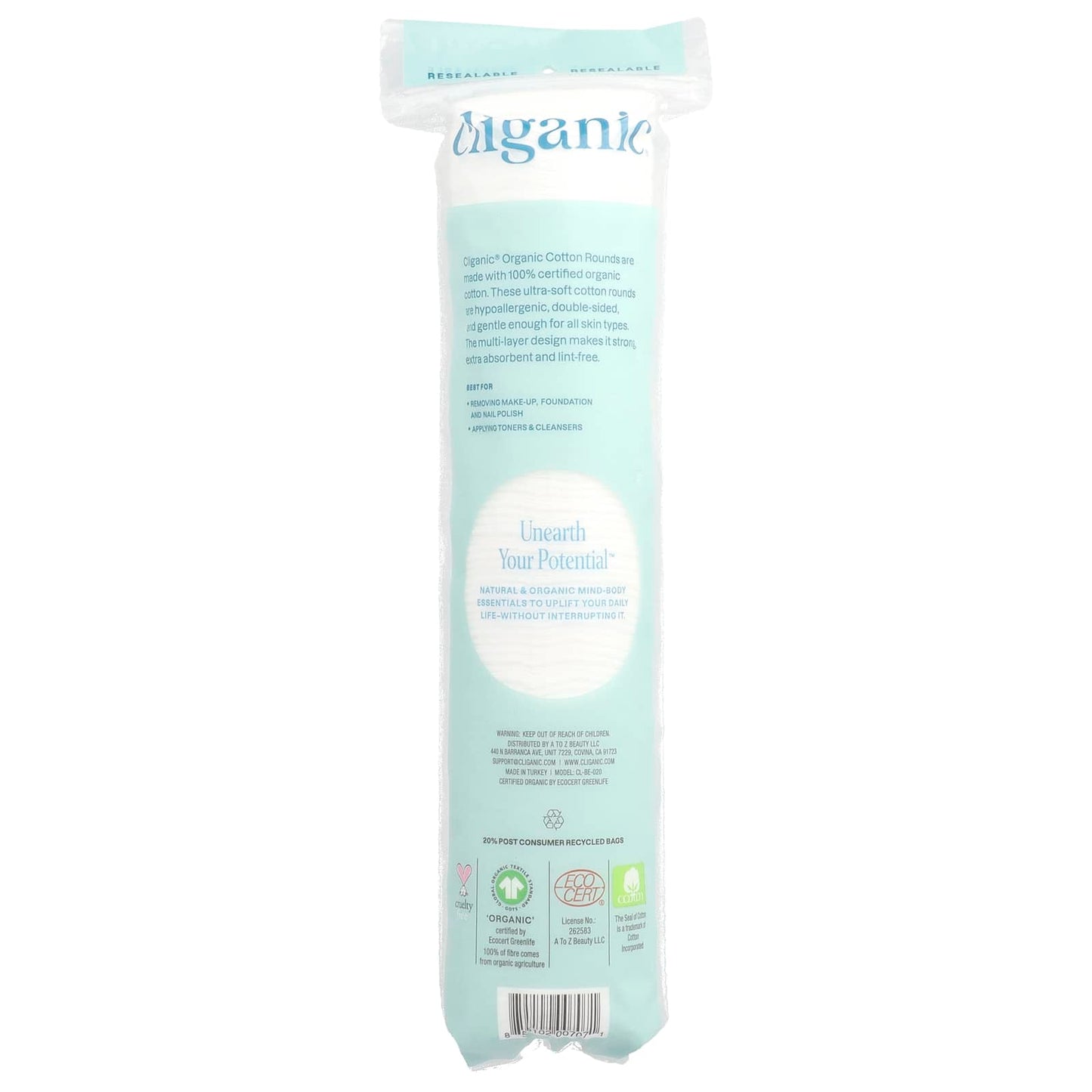 Certified Organic Cotton Makeup Remover Pads - 100 Count - Image 2