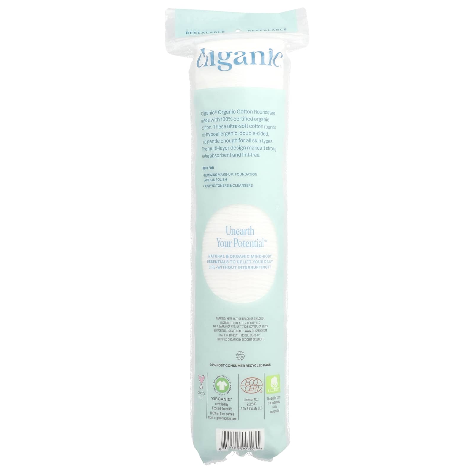 Certified Organic Cotton Makeup Remover Pads - 100 Count - Image 2