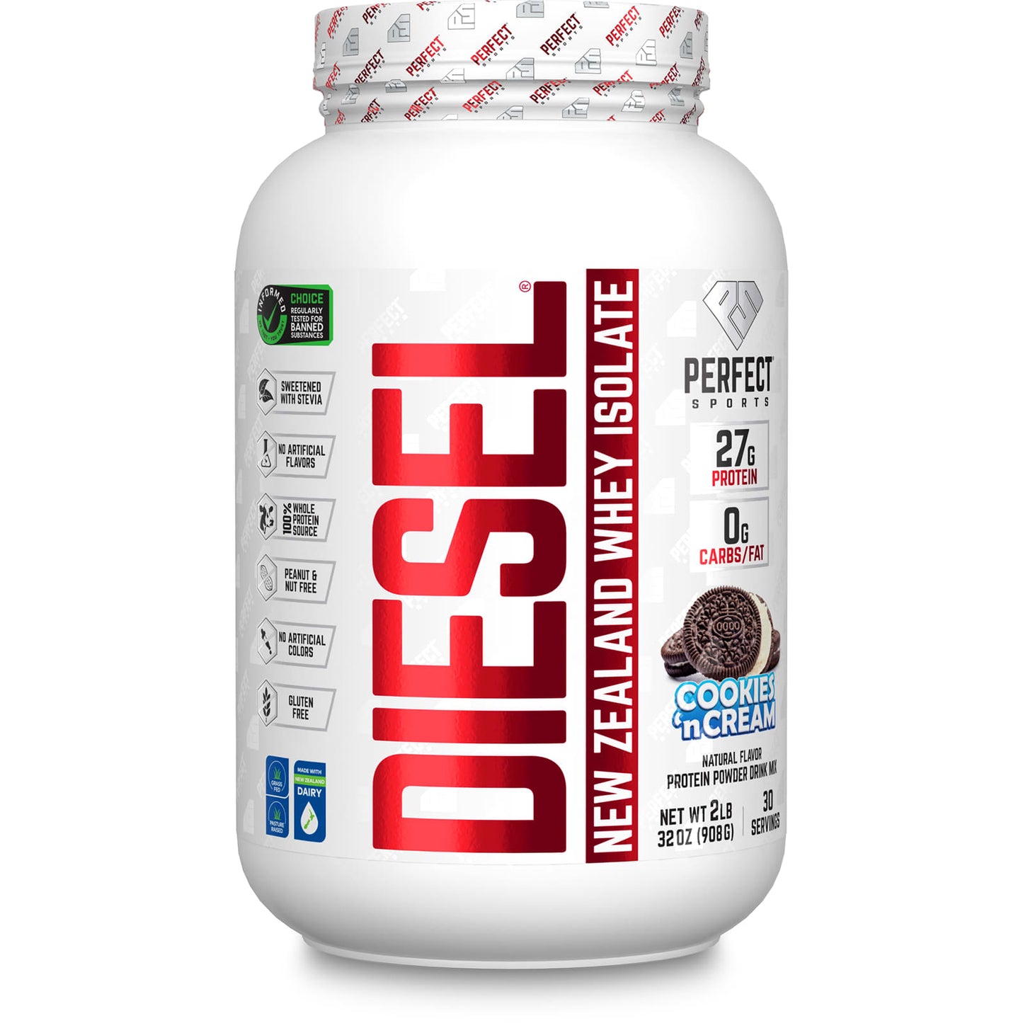 PERFECT Sports, Diesel, New Zealand Whey Isolate, Cookies 'n Cream, 2 lbs (908 g) - Image 1
