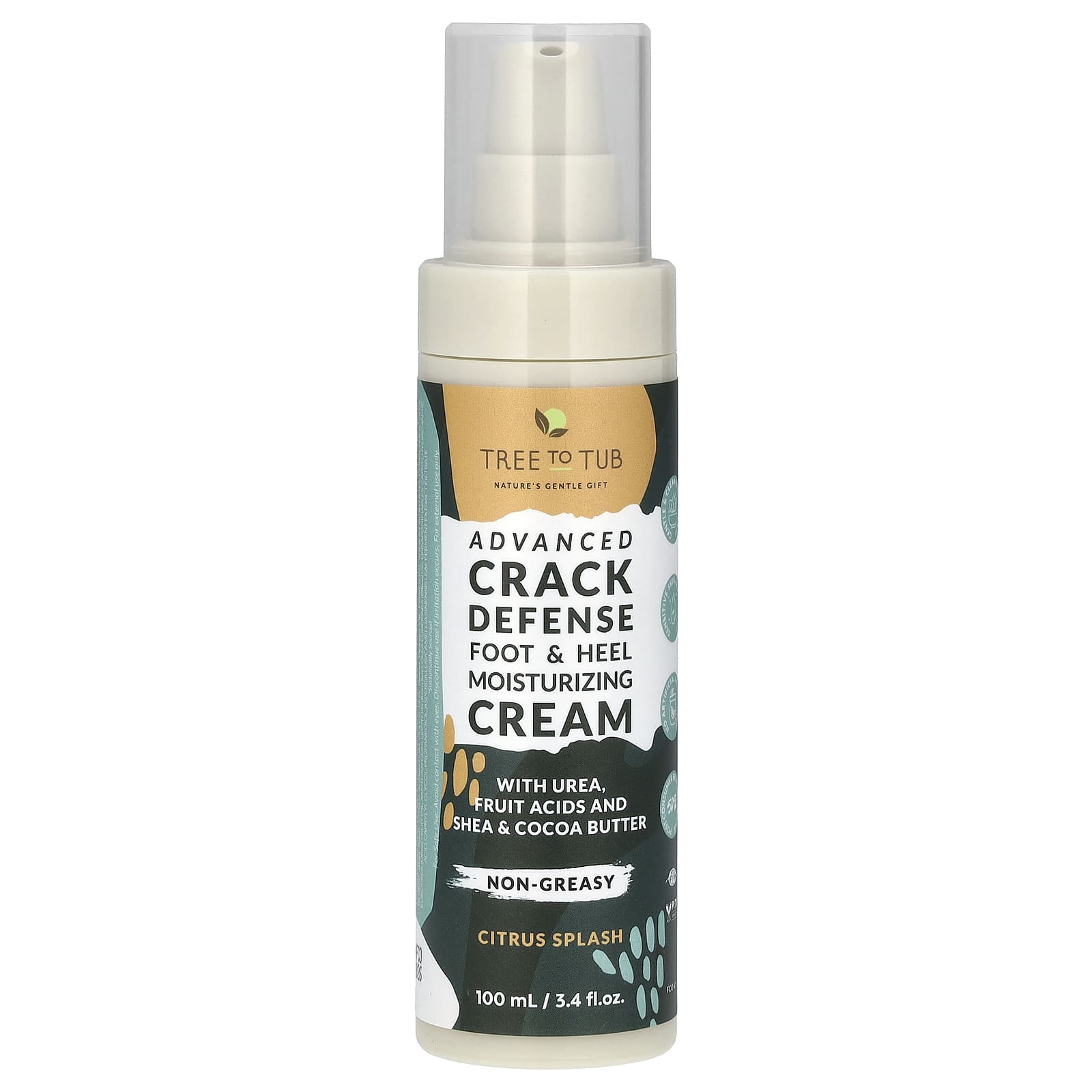 Tree To Tub, Advanced Crack Defense, Foot & Heel Moisturizing Cream, Citrus Splash, 3.4 fl oz (100 ml) - Image 1