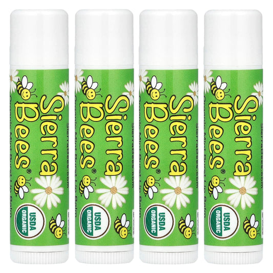 Sierra Bees Organic Lip Balm, Mint Burst, 4 Pack, 0.15 oz Each, USDA Certified - Image 1