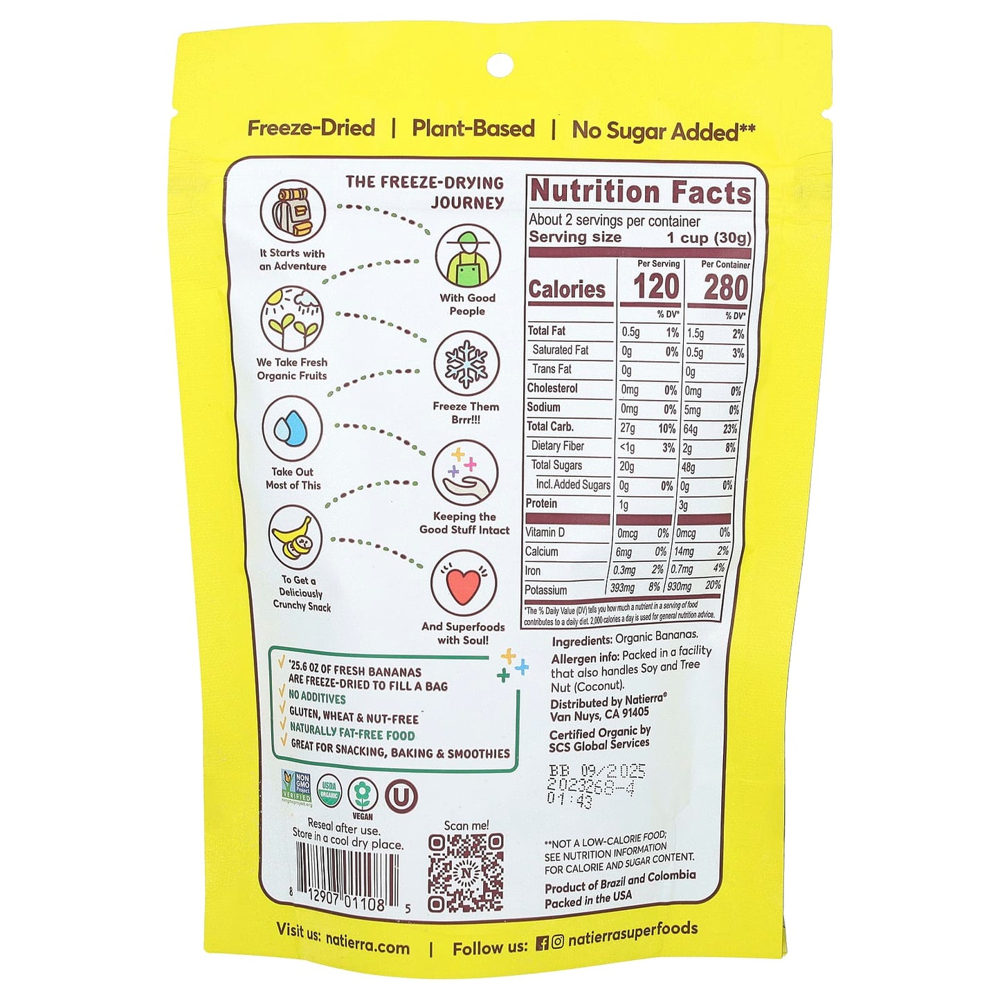 Natierra, Organic Freeze-Dried Bananas, 2.5 oz (71 g) - Image 2